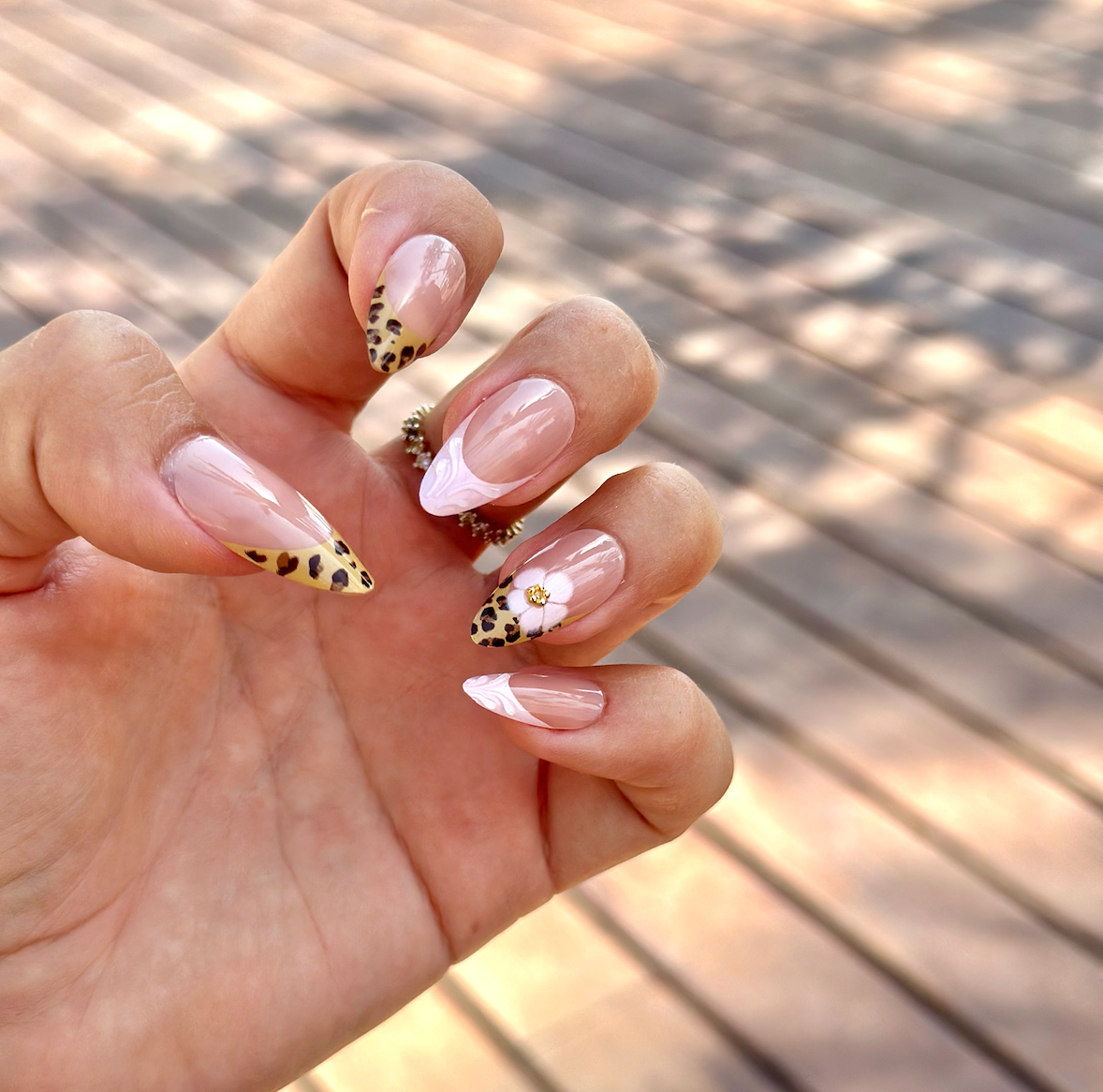 Light Pink, Panther and Nude - Almond Long Textured