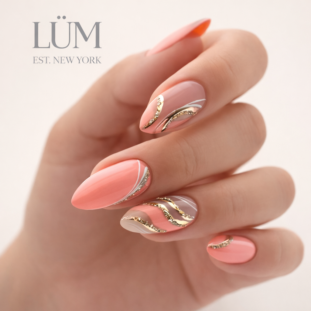 Gold Coral and Sparkles - Almond Long