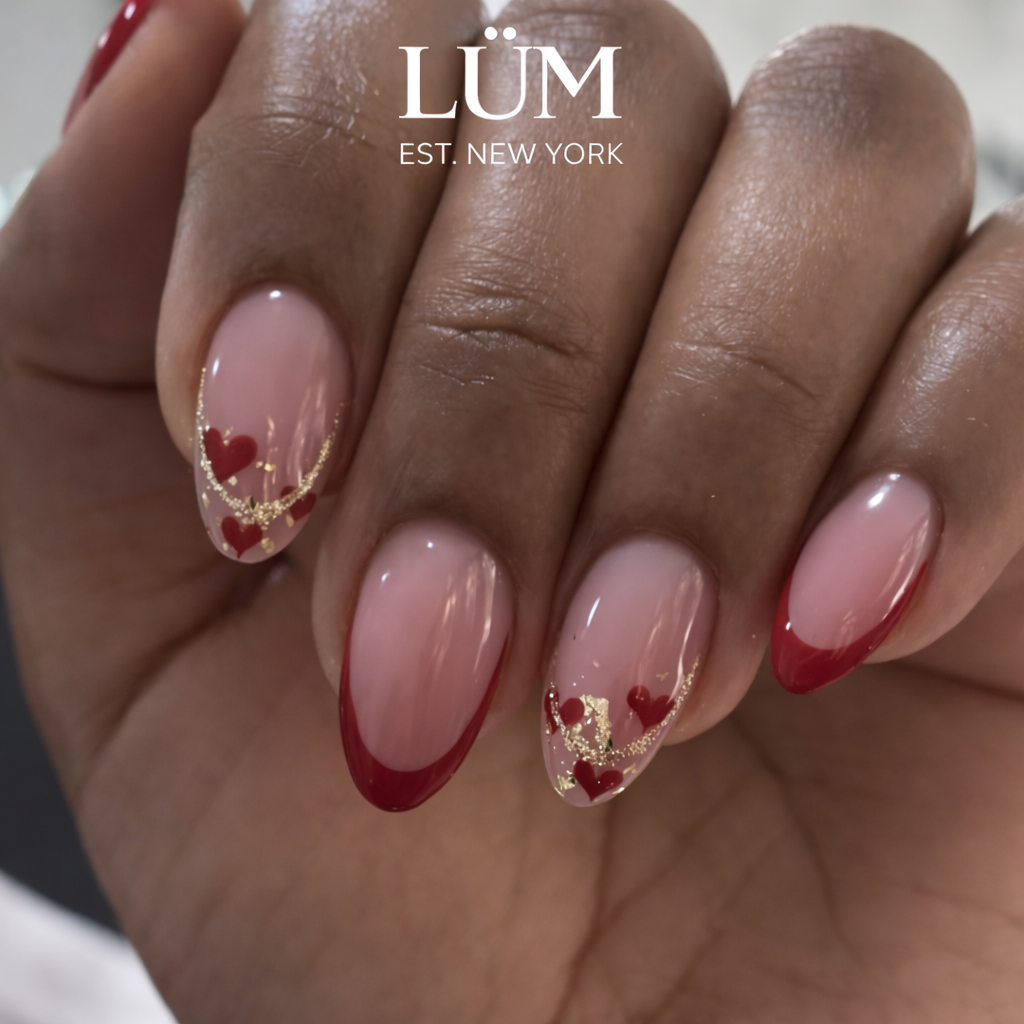 Red French Manucure - Almond Medium Length