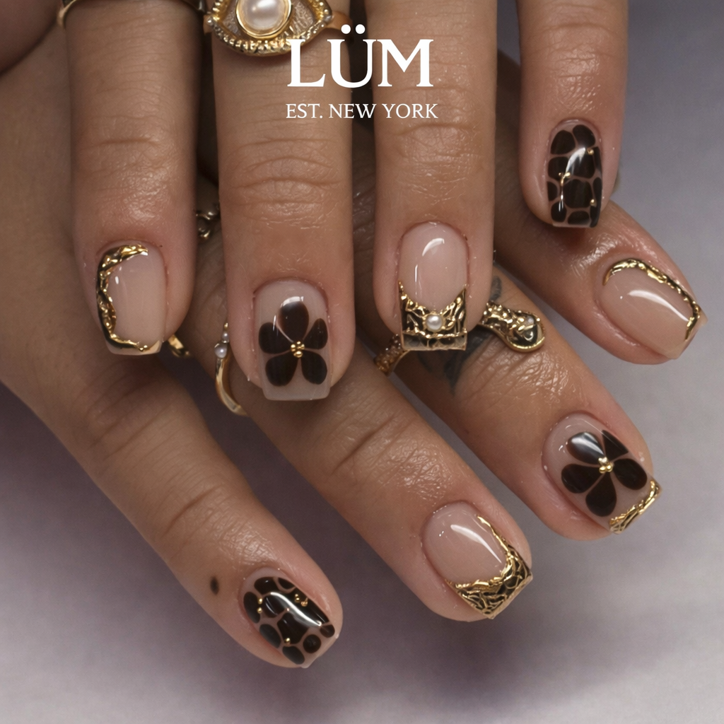 Shells of Gold and Brown - Short Square Texture & Pearls