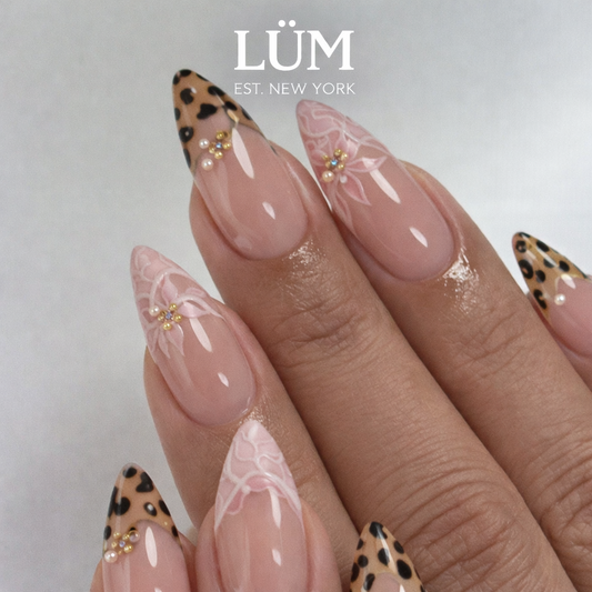 Light Pink, Panther and Nude - Almond Long Textured
