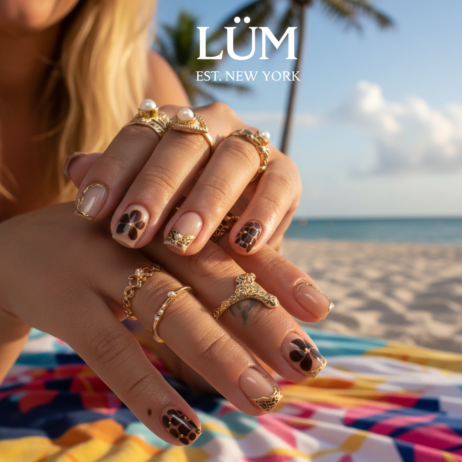 Shells of Gold and Brown - Short Square Texture & Pearls