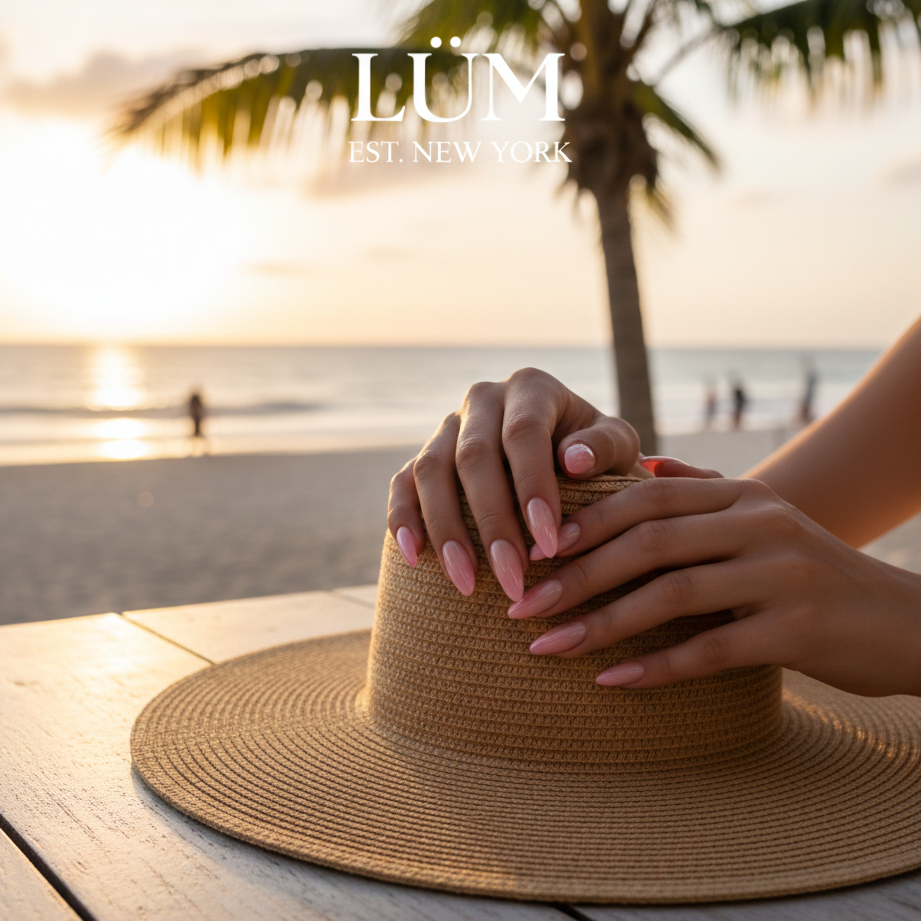 Pink Baby Boomer Toffee Base Pearled - Almond Long